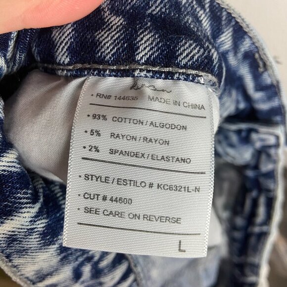 Kancan Jean Shorts Size Large High Rise Light Acid Wash Frayed Festival Grunge - Picture 3 of 6